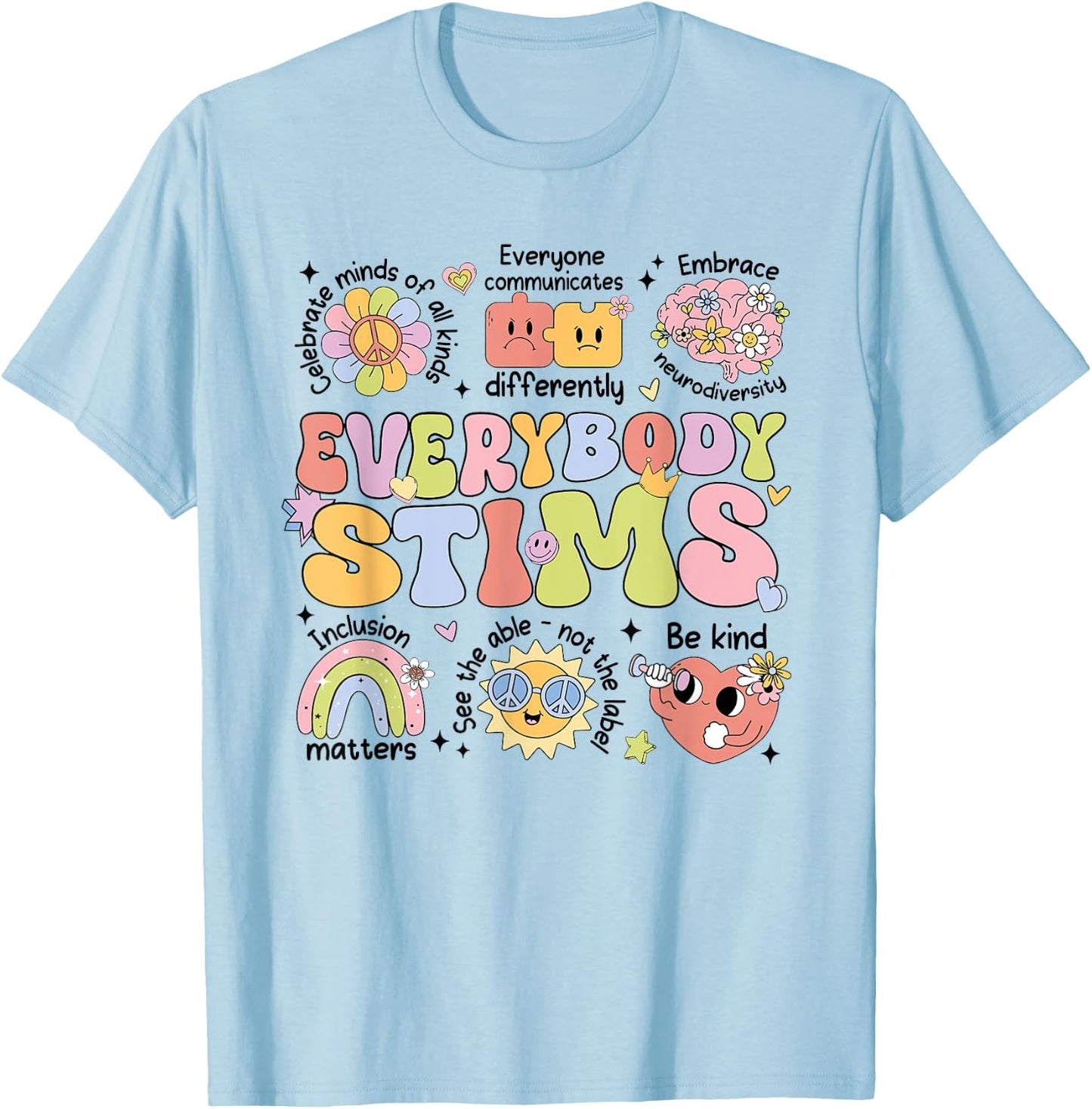 Everybody Stims Speech Therapy Behavior Analyst Aba Rbt T-Shirt - T-Shirt | Light Blue