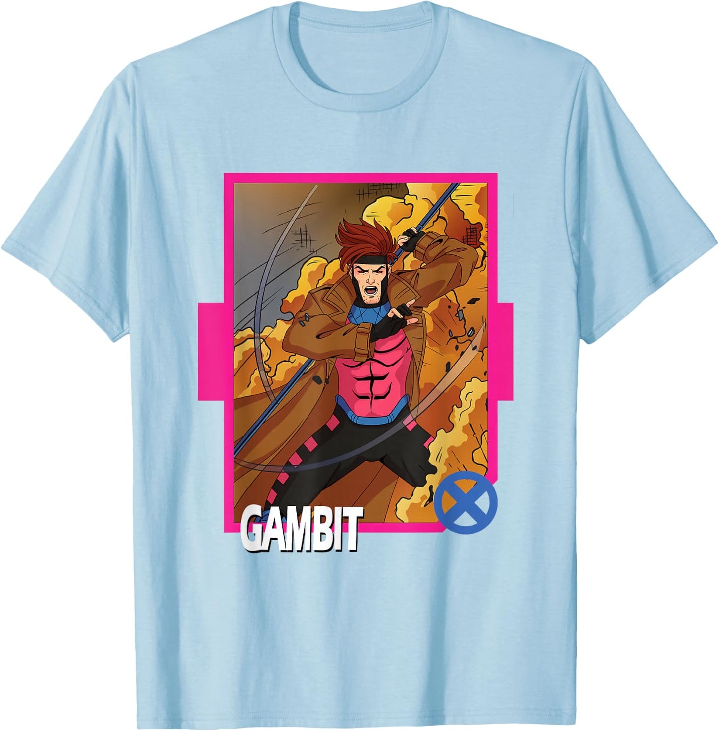 Marvel X-Men '97 Classic Gambit Vintage Super Hero Card T-Shirt - T-Shirt | Light Blue