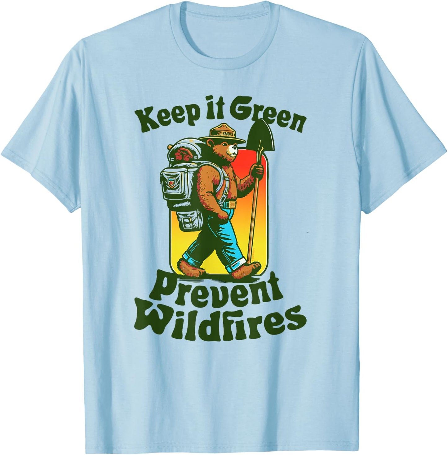 Keep It Green! Prevent Wildfires Backpacking Smokey Bear T-Shirt - T-Shirt | Light Blue