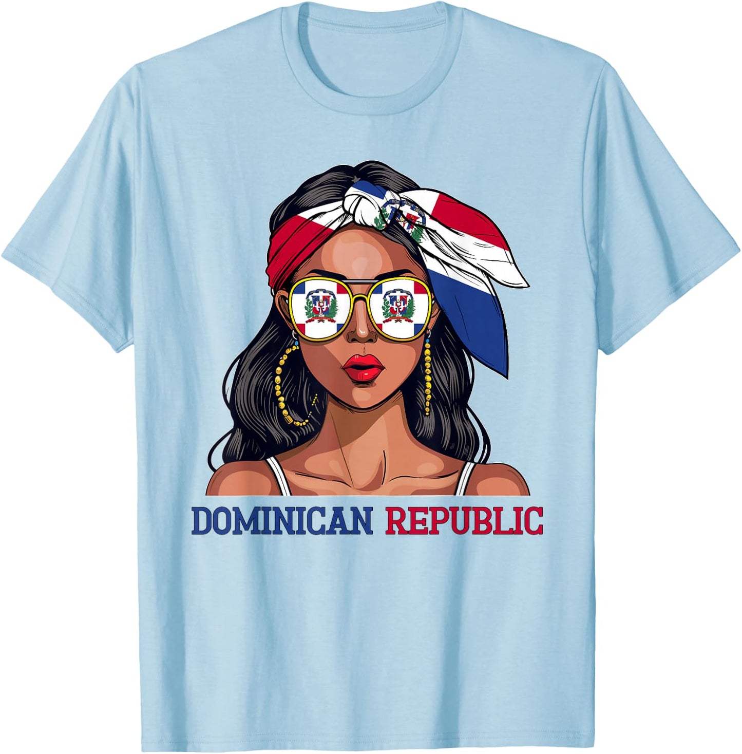 Dominican Souvenirs Woman Flag Roots Dominican Republic T-Shirt - T-Shirt | Light Blue
