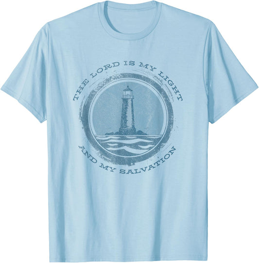 The Lord Is My Light and Salvation Psalm 27:1 Lighthouse T-Shirt - T-Shirt | Light Blue