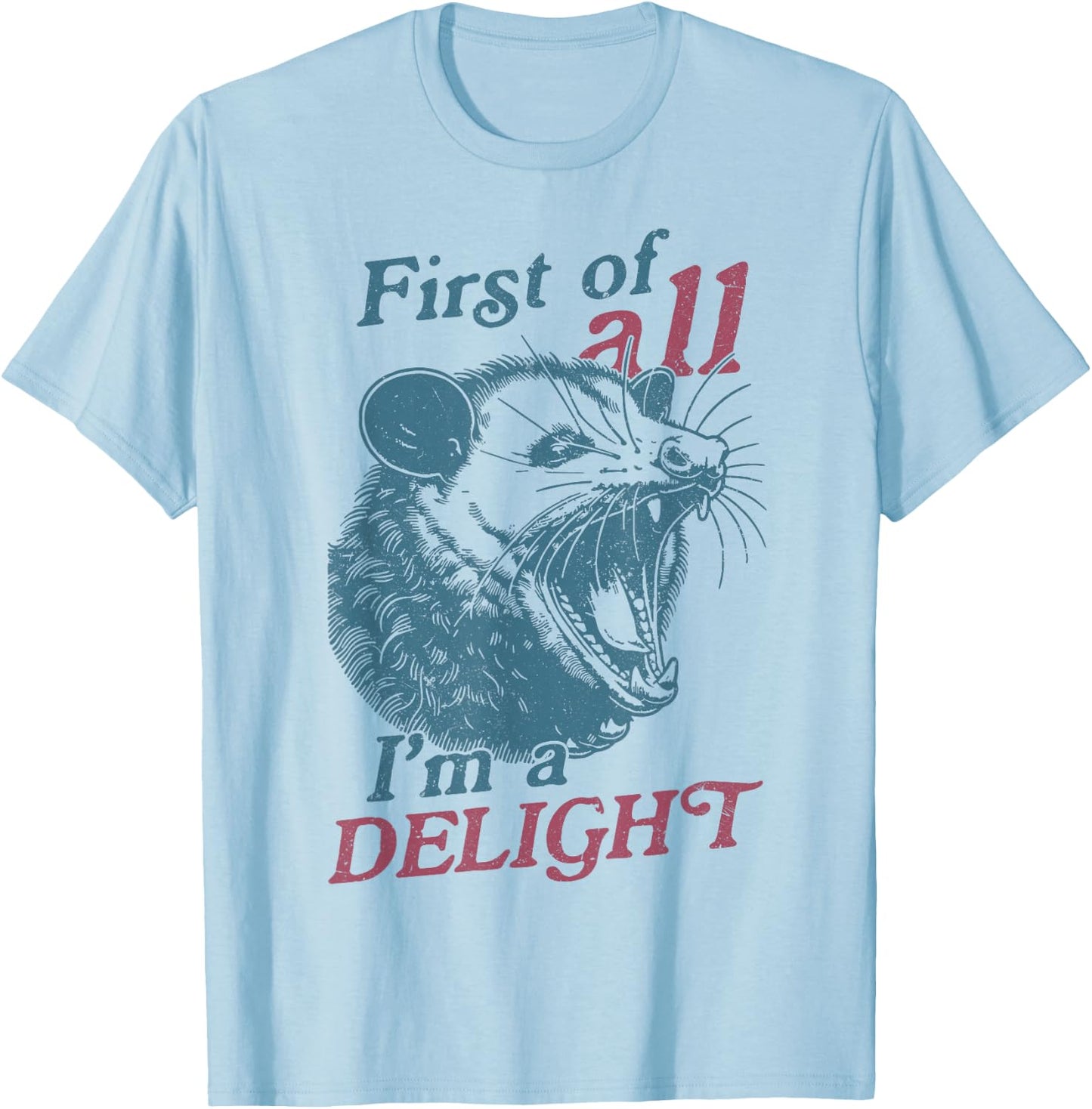 First Of All I'm A Delight Sarcastic Angry Opossum Lover T-Shirt - T-Shirt | Light Blue