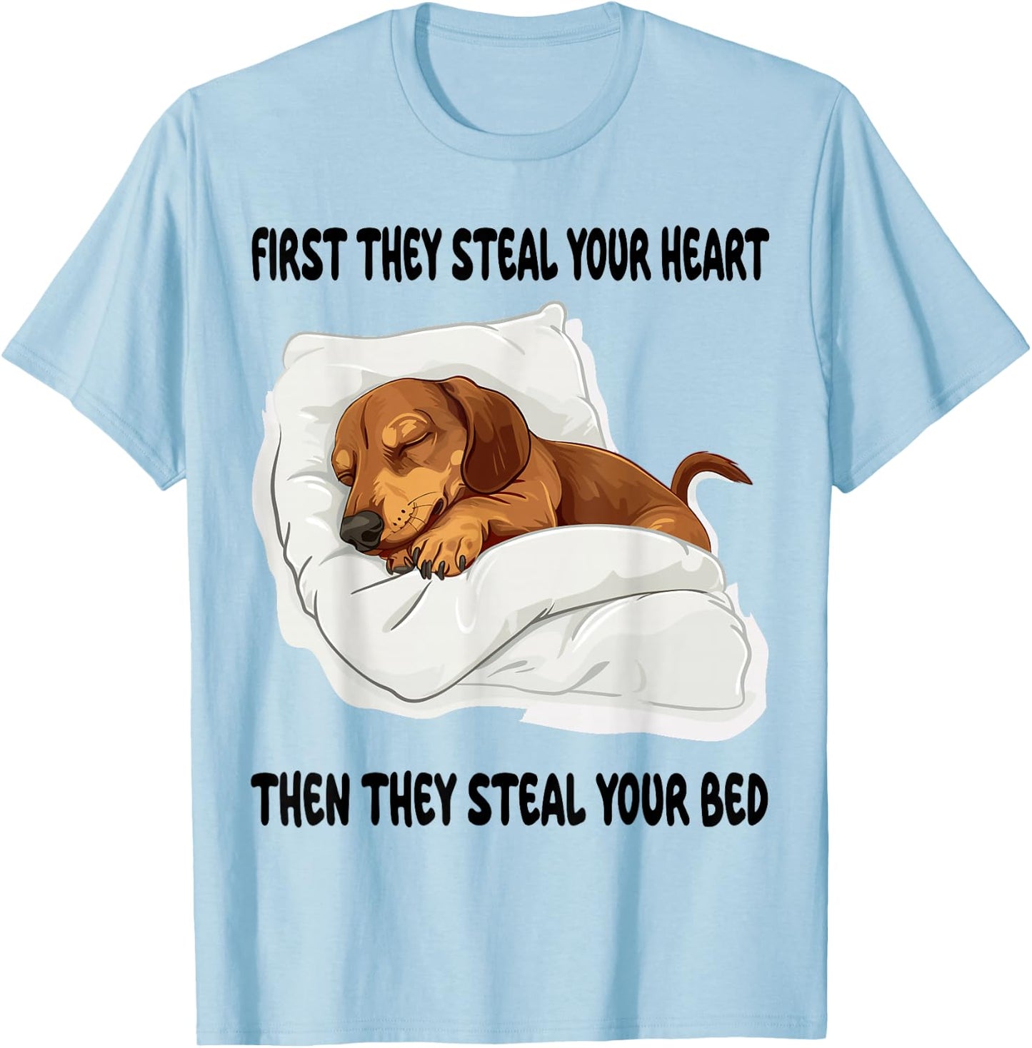 Dachshund Wiener Doxie Sleeping Pajamas Nightgown T-Shirt - T-Shirt | Light Blue