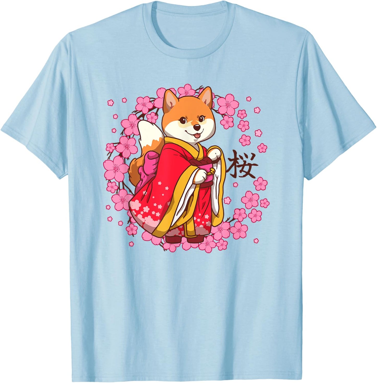 Kawaii Dog SAKURA 桜 Spring T-Shirt - T-Shirt | Light Blue