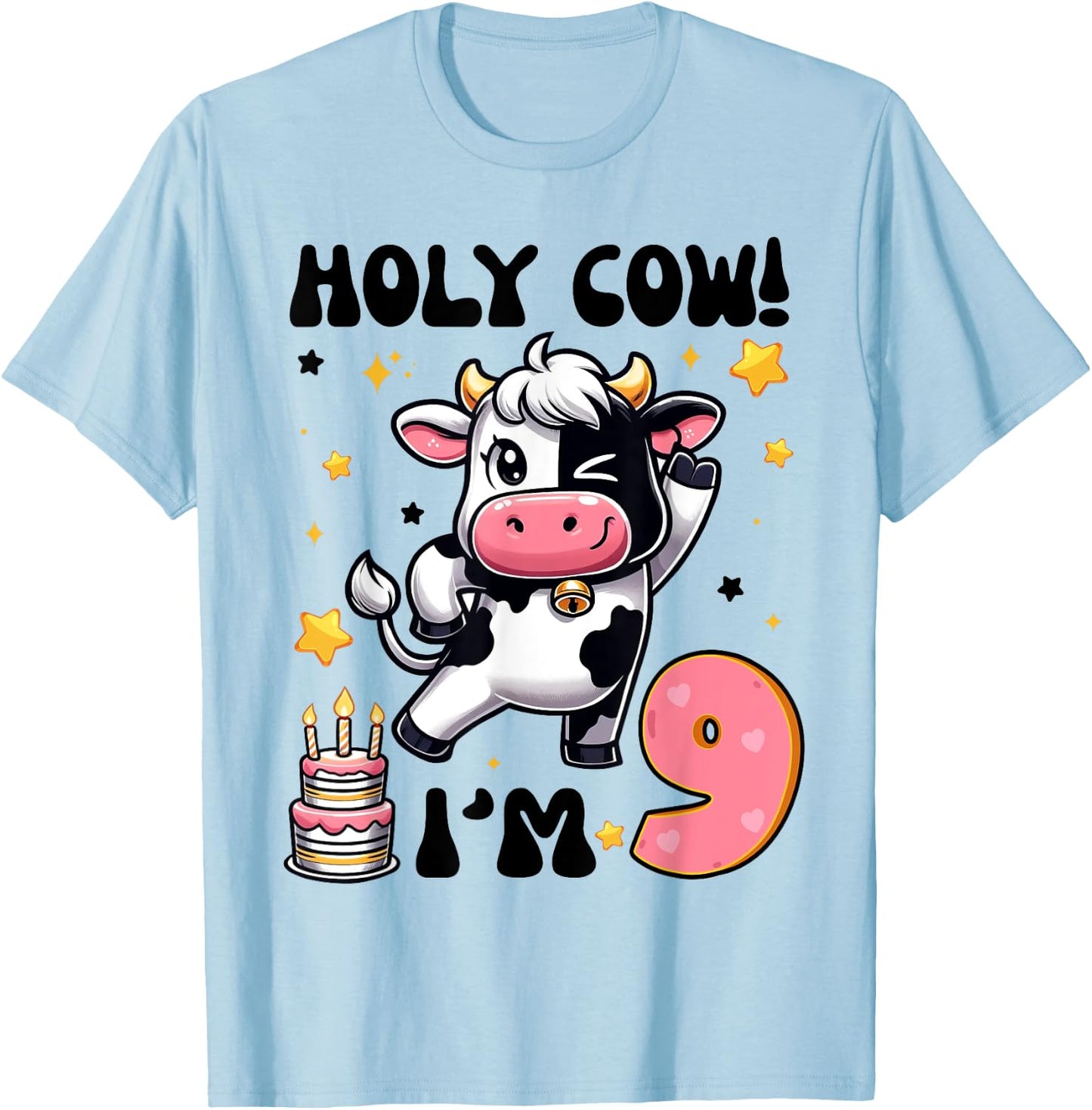 Holy Cow I'm 9 Years Old Boys Girls Kids 9th Birthday Cow T-Shirt - T-Shirt | Light Blue