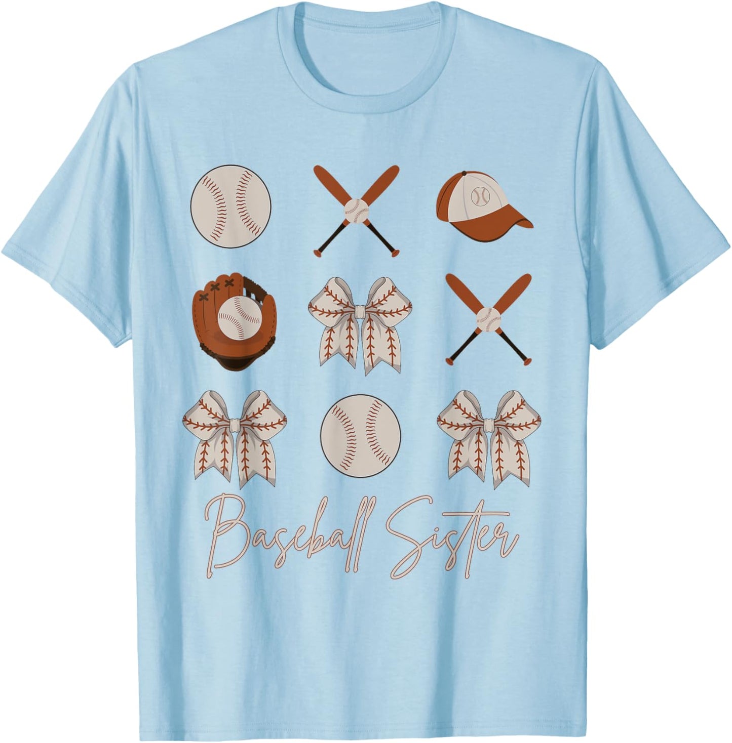 Baseball Sister Coquette Bow Girls Cheer Baseball T-Shirt - T-Shirt | Light Blue