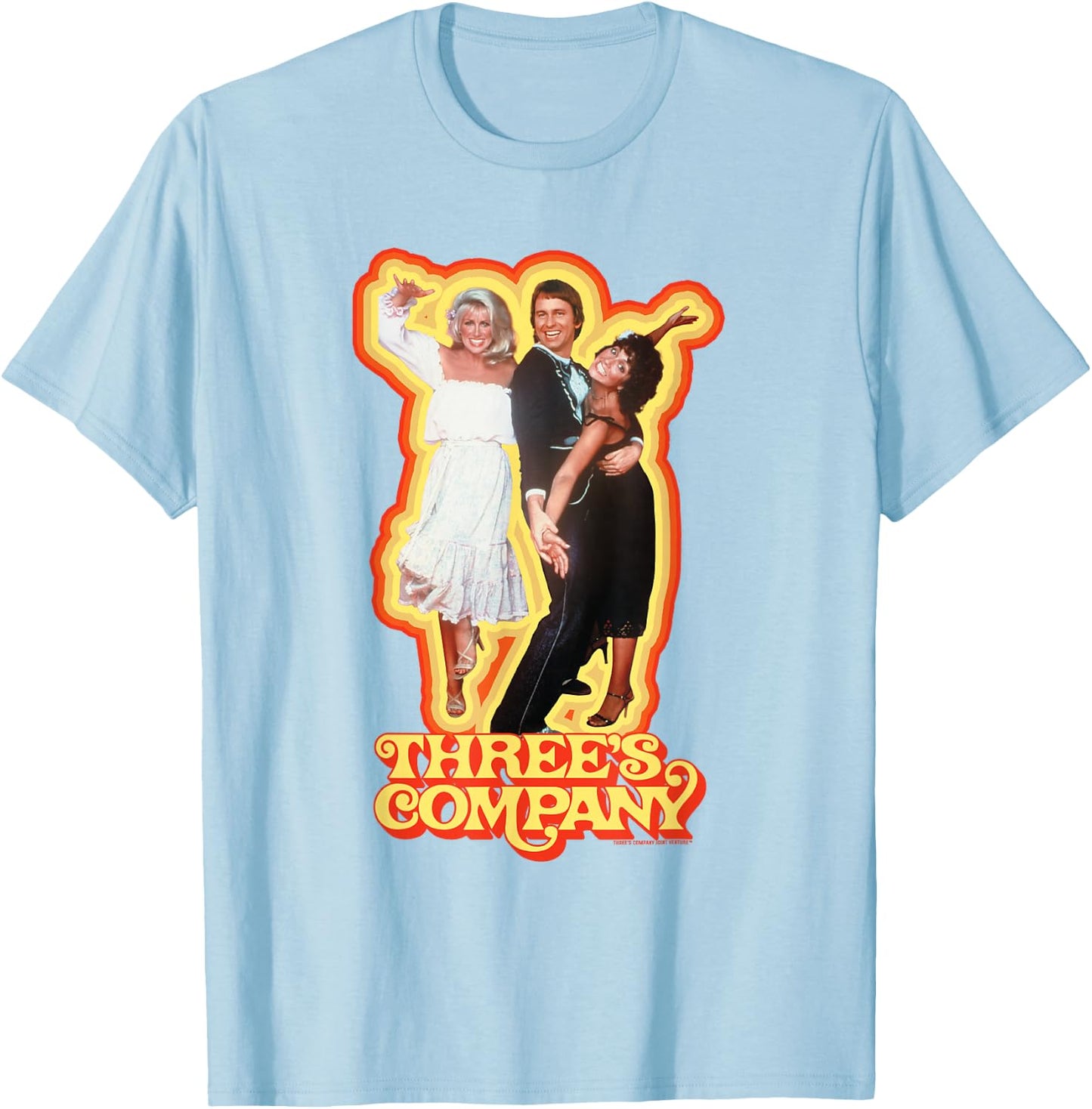 Three's Company Dancing Roommates Retro Jack Chrissy Jan 80s T-Shirt - T-Shirt | Light Blue
