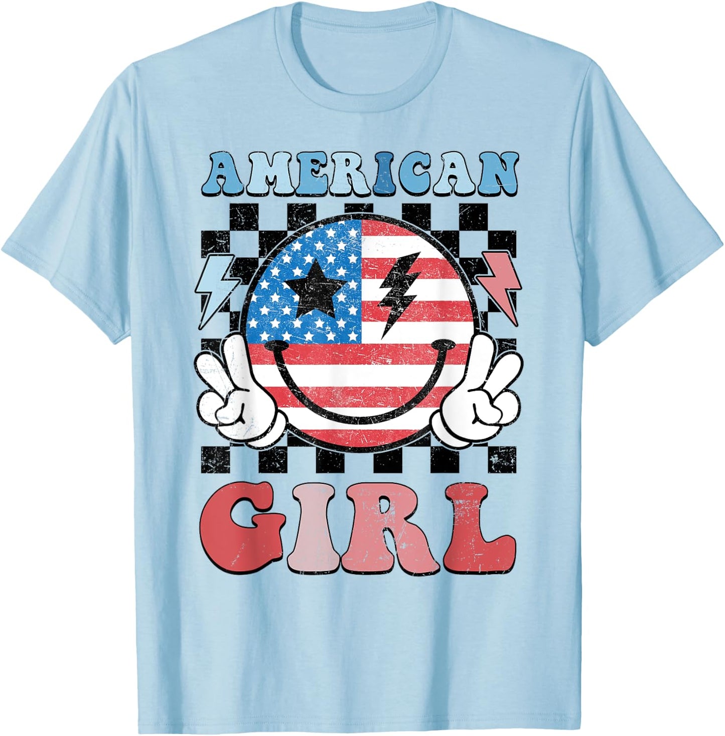 American Girl Toddler Teens Kids 4th of July Patriotic T-Shirt - T-Shirt | Light Blue