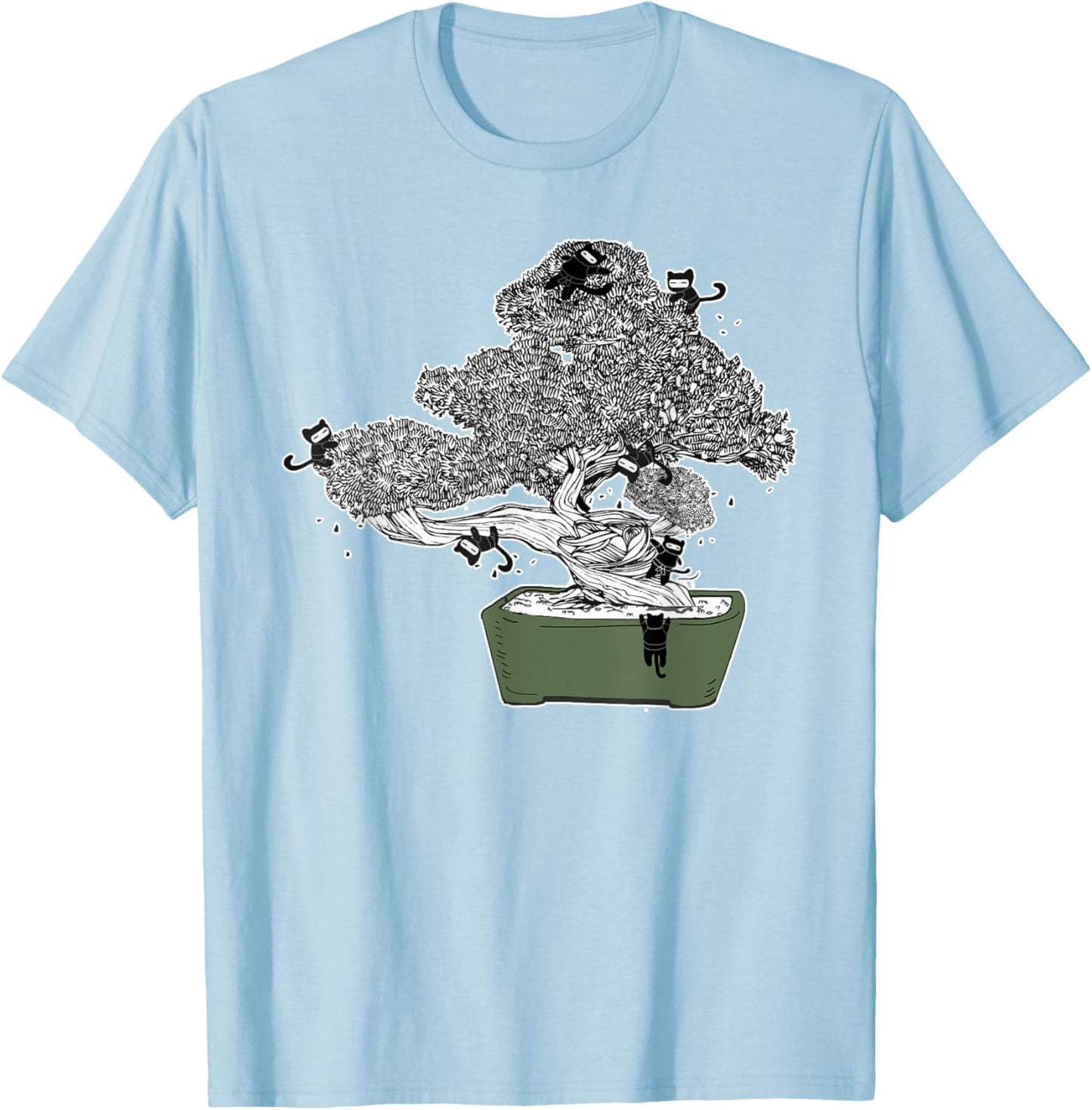 Ninja Kitty Cats Bonsai Tree Japanese Buddhist Zen Shirt T-Shirt - T-Shirt | Light Blue