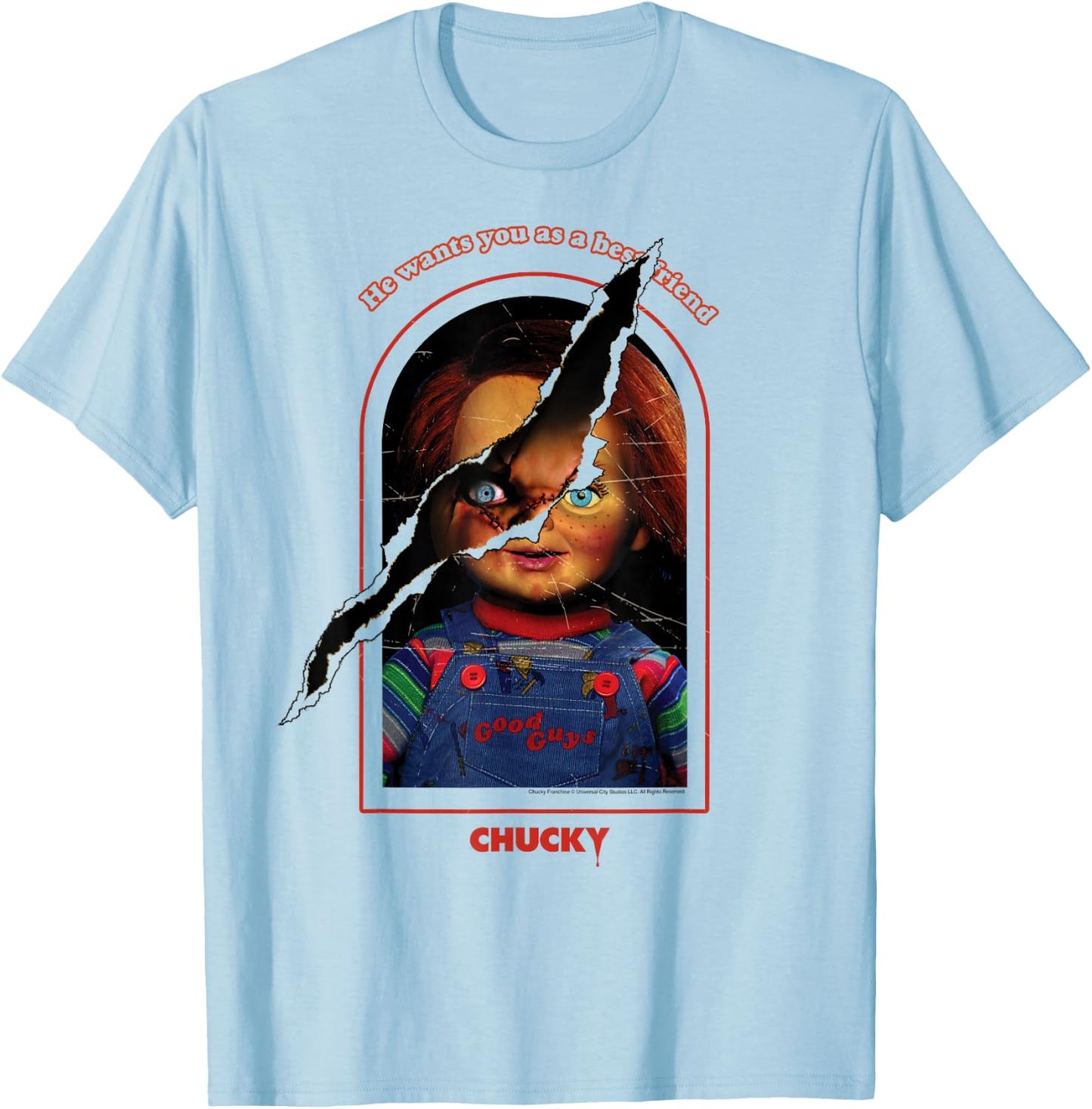 Chucky Split Face T-Shirt - T-Shirt | Light Blue