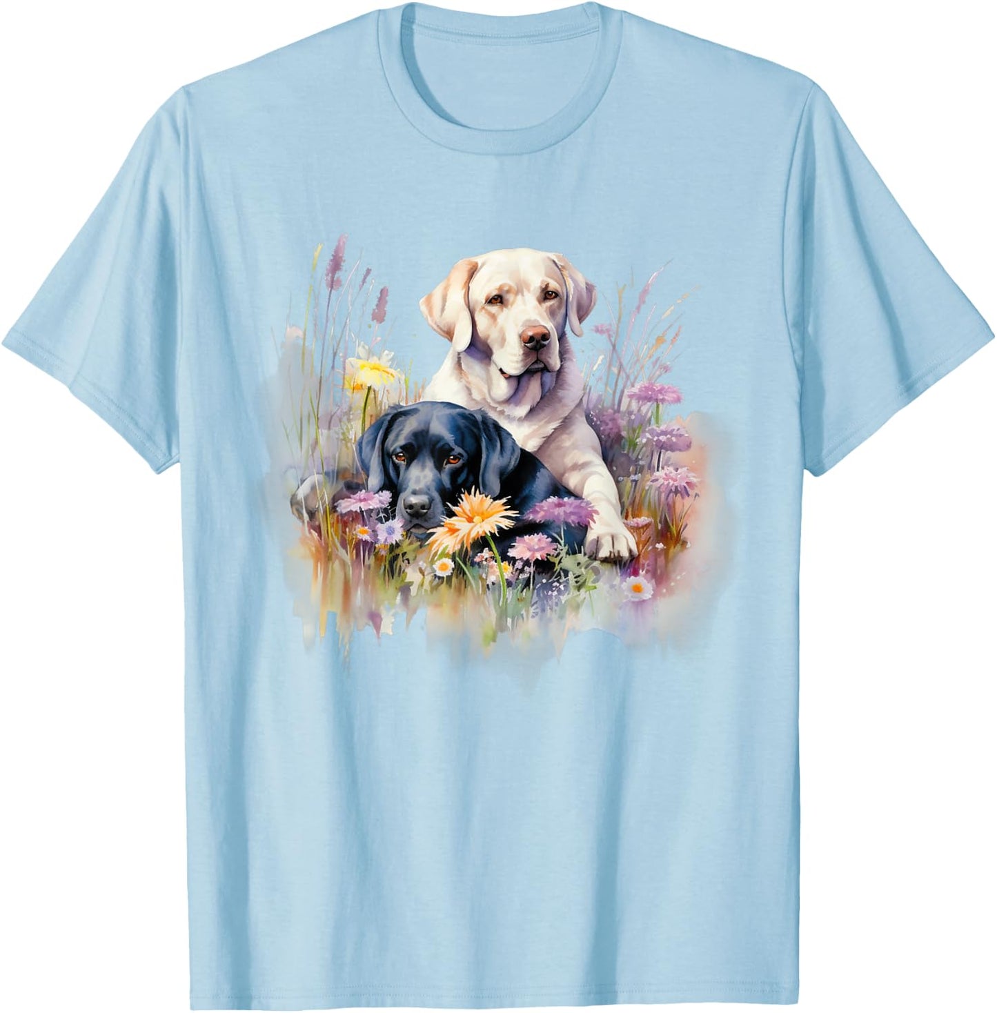 Floral Wildflower Dog Labrador Retriever T-Shirt - T-Shirt | Light Blue