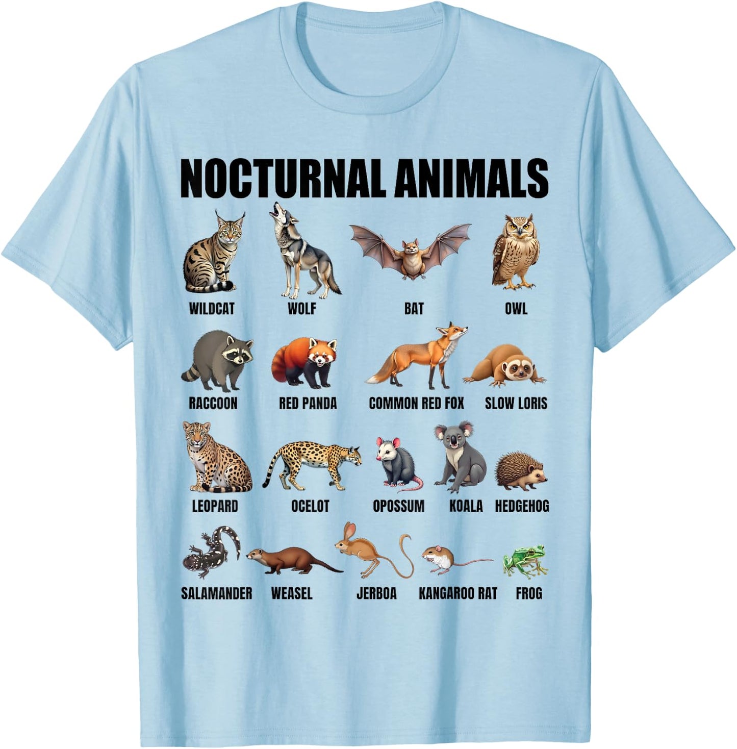 Nocturnal Animals Educational Wildlife Science Nature Lover T-Shirt - T-Shirt | Light Blue
