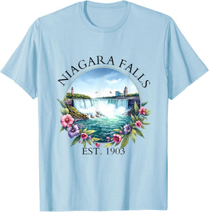 Retro Floral Niagara Falls Trip Outdoor Family Vacation T-Shirt - T-Shirt | Light Blue