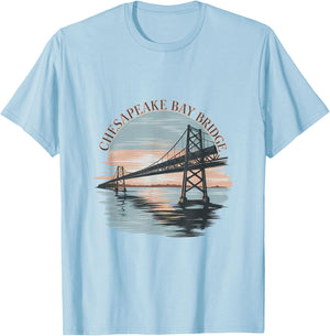 Vintage Chesapeake Bay Bridge Sunrise Memento Maryland Icon T-Shirt - T-Shirt | Light Blue