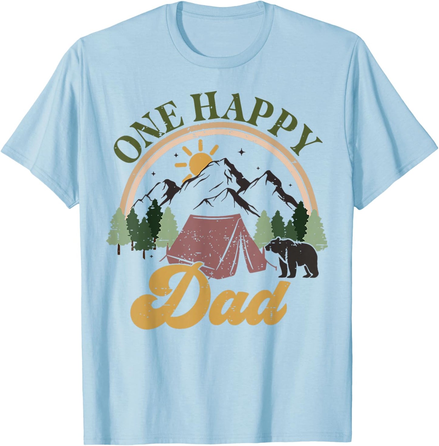 Cute One Happy Camper Birthday Decorations One Happy Dad T-Shirt - T-Shirt | Light Blue