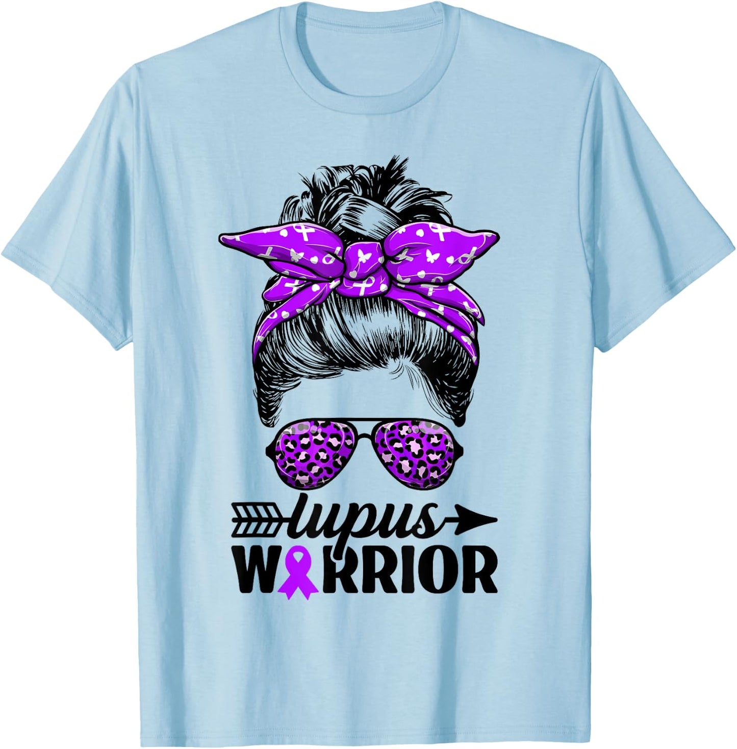 Lupus Warrior Messy Bun Women - Wear Purple Lupus Awareness T-Shirt - T-Shirt | Light Blue