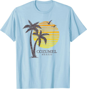 Cozumel Mexico Souvenir Beach Sunset Vintage T-Shirt - T-Shirt | Light Blue