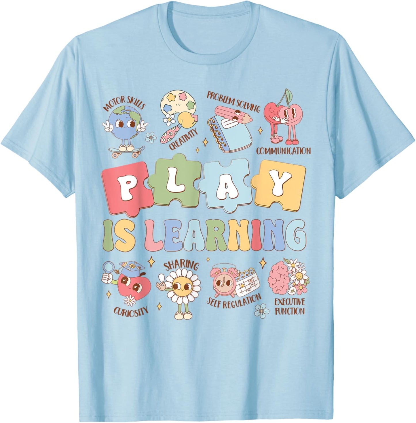 Teacher Groovy Play Is Learning Back To School T-Shirt - T-Shirt | Light Blue