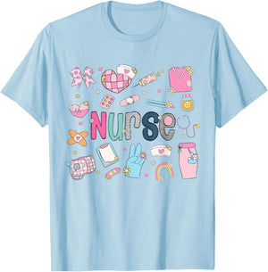 Cute Nurse Retro RN LPN Women Nurses School Life Work Scrub T-Shirt - T-Shirt | Light Blue
