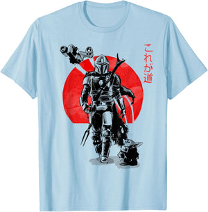 Star Wars The Mandalorian The Child Red Sun Ink Portrait T-Shirt - T-Shirt | Light Blue