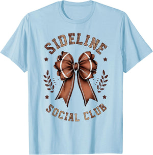 Girls Women's Moms Coquette Bow Football Lover Game Day T-Shirt - T-Shirt | Light Blue