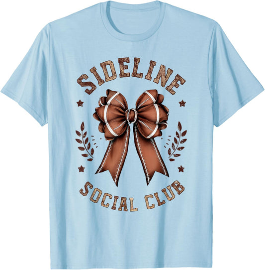 Girls Women's Moms Coquette Bow Football Lover Game Day T-Shirt - T-Shirt | Light Blue