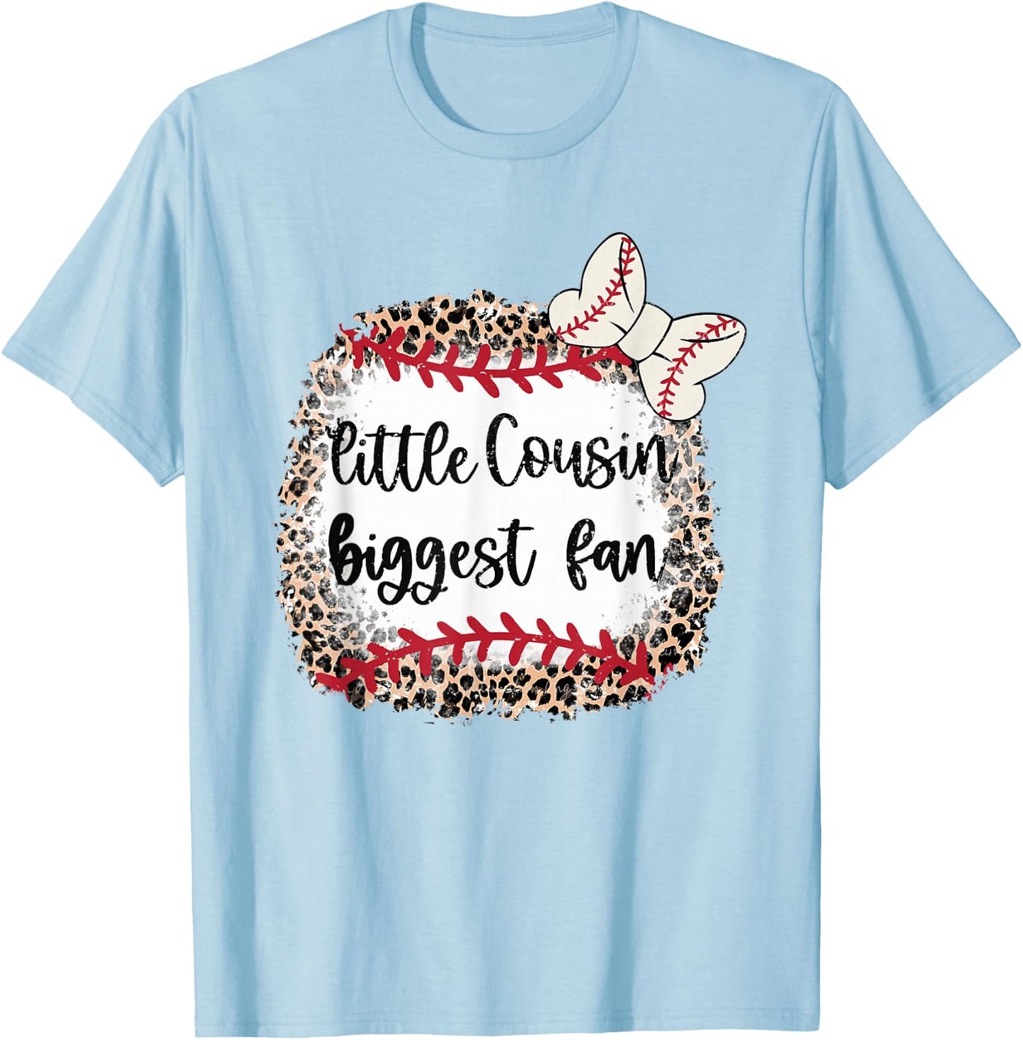 Leopard Baseball Little Cousin Biggest Fan Toddler Kids T-Shirt - T-Shirt | Light Blue