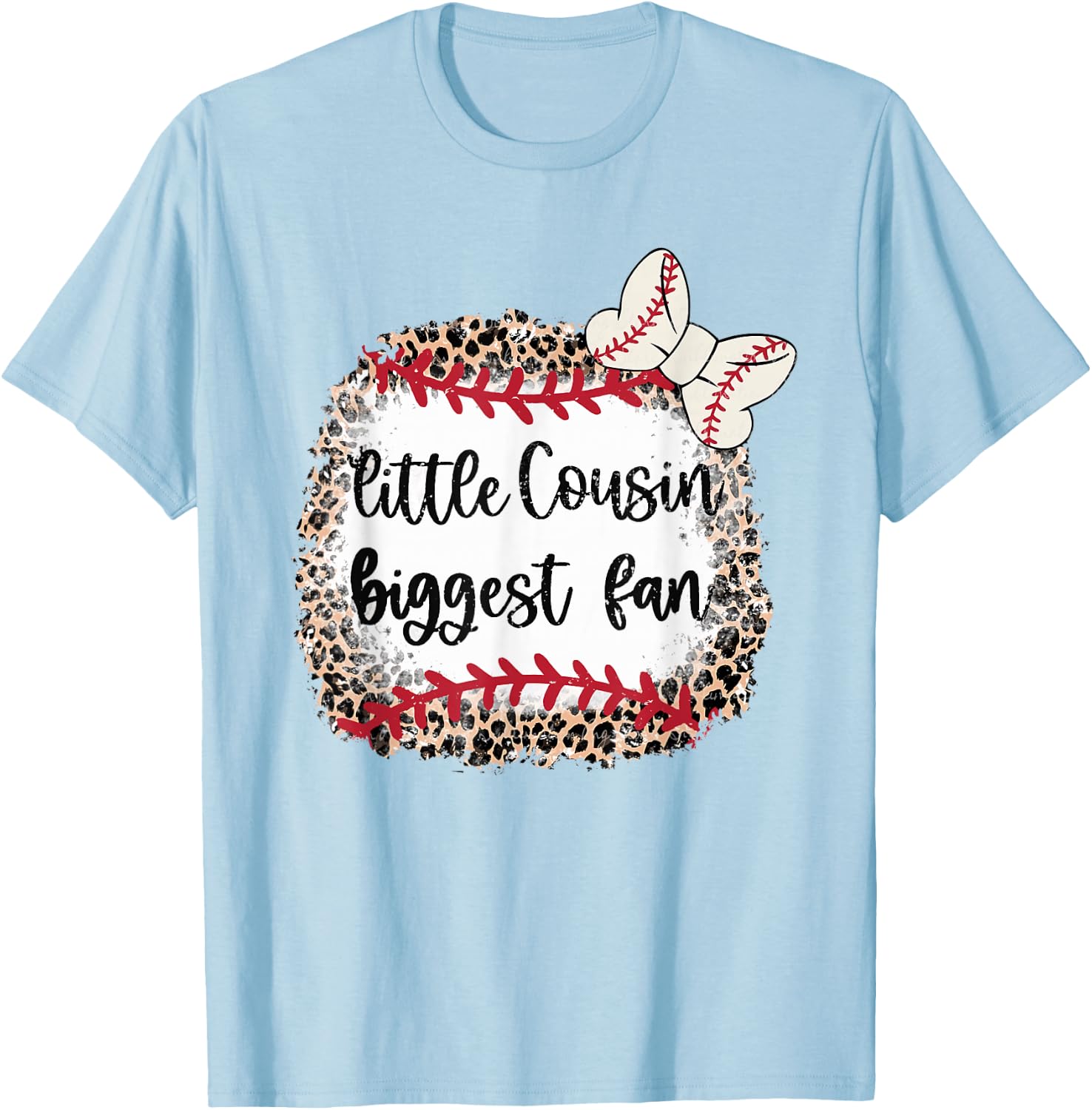 Leopard Baseball Little Cousin Biggest Fan Toddler Kids T-Shirt - T-Shirt | Light Blue