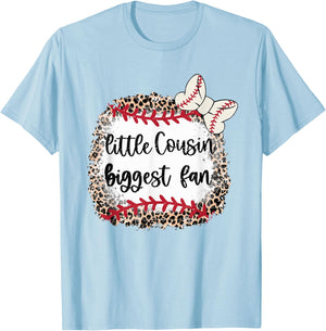 Leopard Baseball Little Cousin Biggest Fan Toddler Kids T-Shirt - T-Shirt | Light Blue