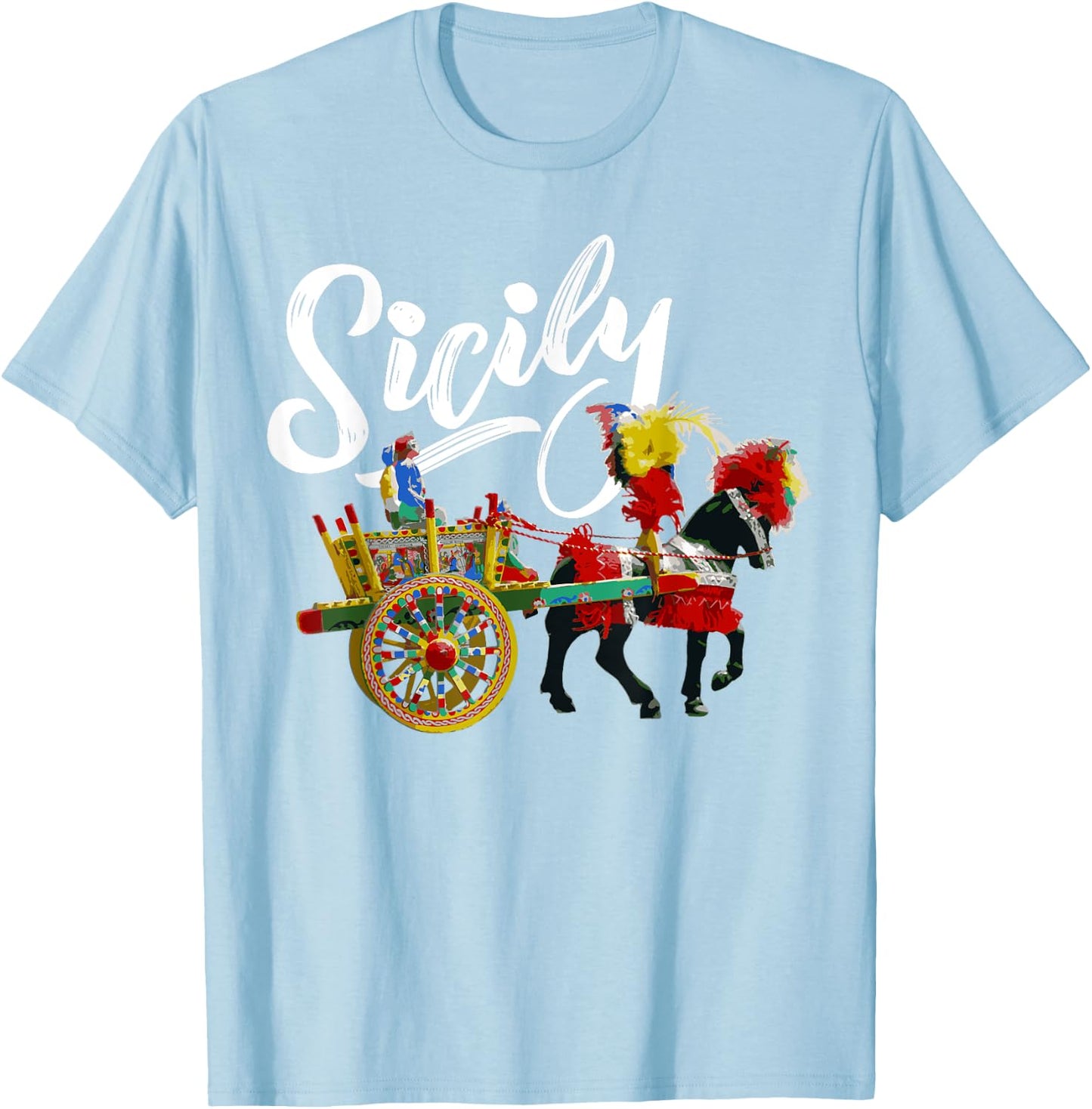 Sicily Horse and Cart Traditional Cultural Sicilian Folk Art T-Shirt - T-Shirt | Light Blue