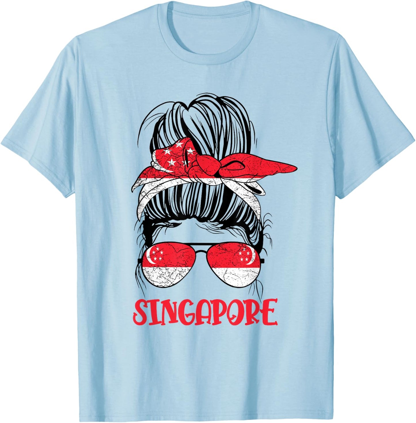 Singaporean Girl Messy bun Kids Women Singapore flag Vintage T-Shirt - T-Shirt | Light Blue