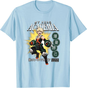 My Hero Academia Katsuki Bakugo Icons Anime T-Shirt - T-Shirt | Light Blue