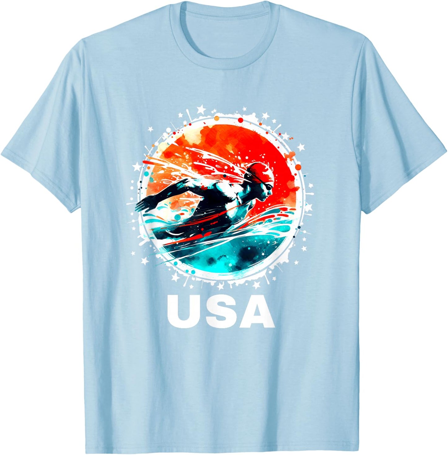 Swimming United States Team Apparel American Flag Swimming T-Shirt - T-Shirt | Light Blue