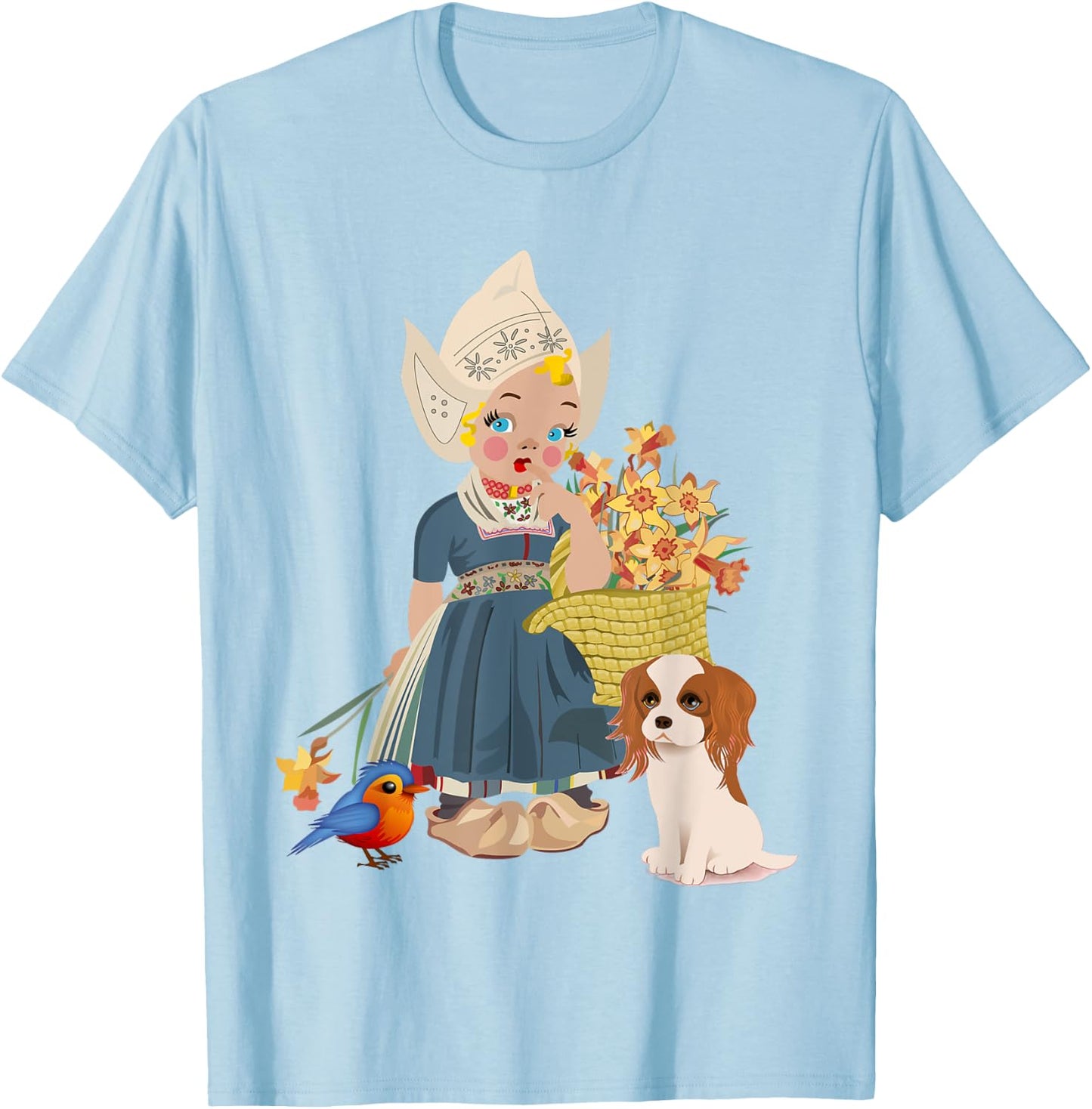 Vintage Dutch Girl in National Costume With her flowers T-Shirt - T-Shirt | Light Blue