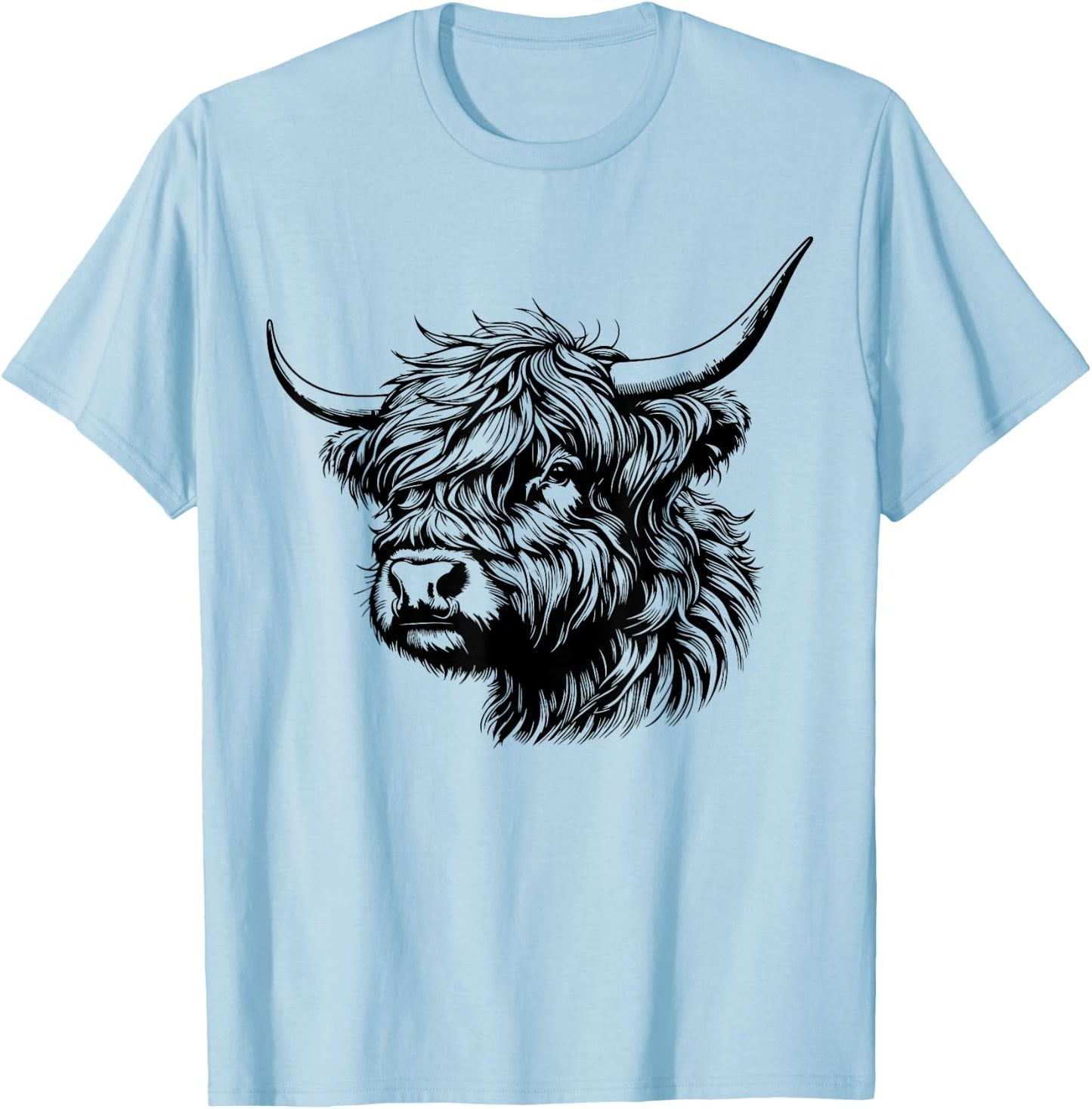 Scottish Highland Cow Head Calf Animal Cute Highland Cow T-Shirt - T-Shirt | Light Blue