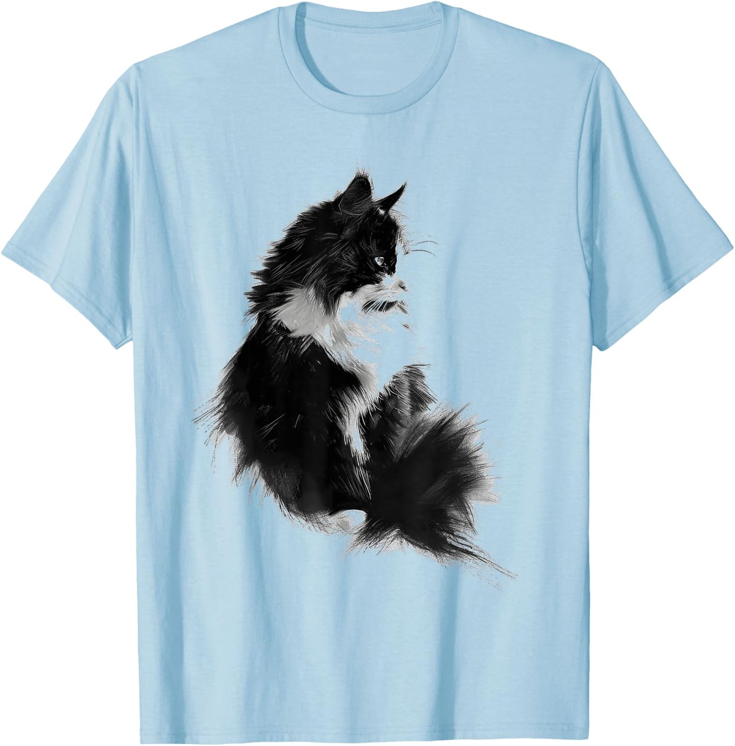 Cat Abstract Graphic Drawing Illustration Animal Cat Women Kids T-Shirt - T-Shirt | Light Blue