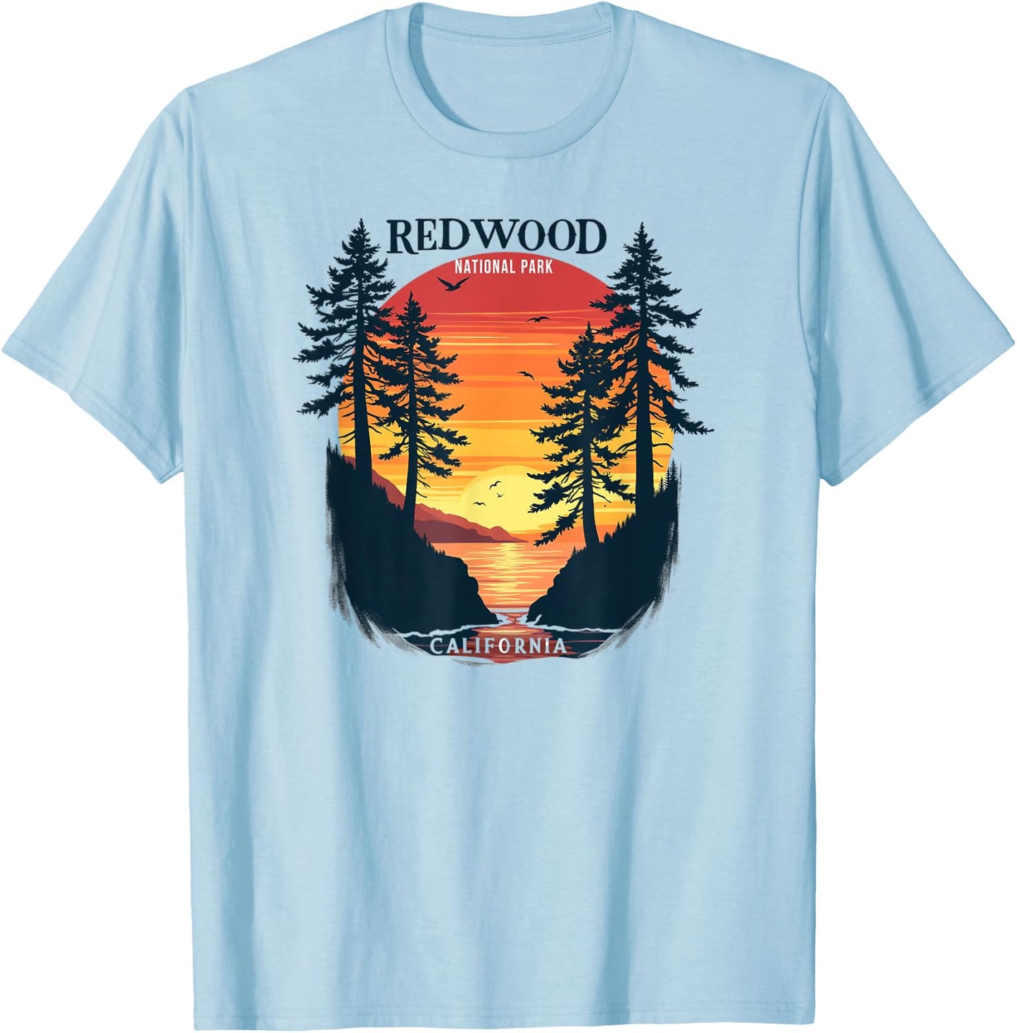 Redwood National Park California Sunset T-Shirt - T-Shirt | Light Blue