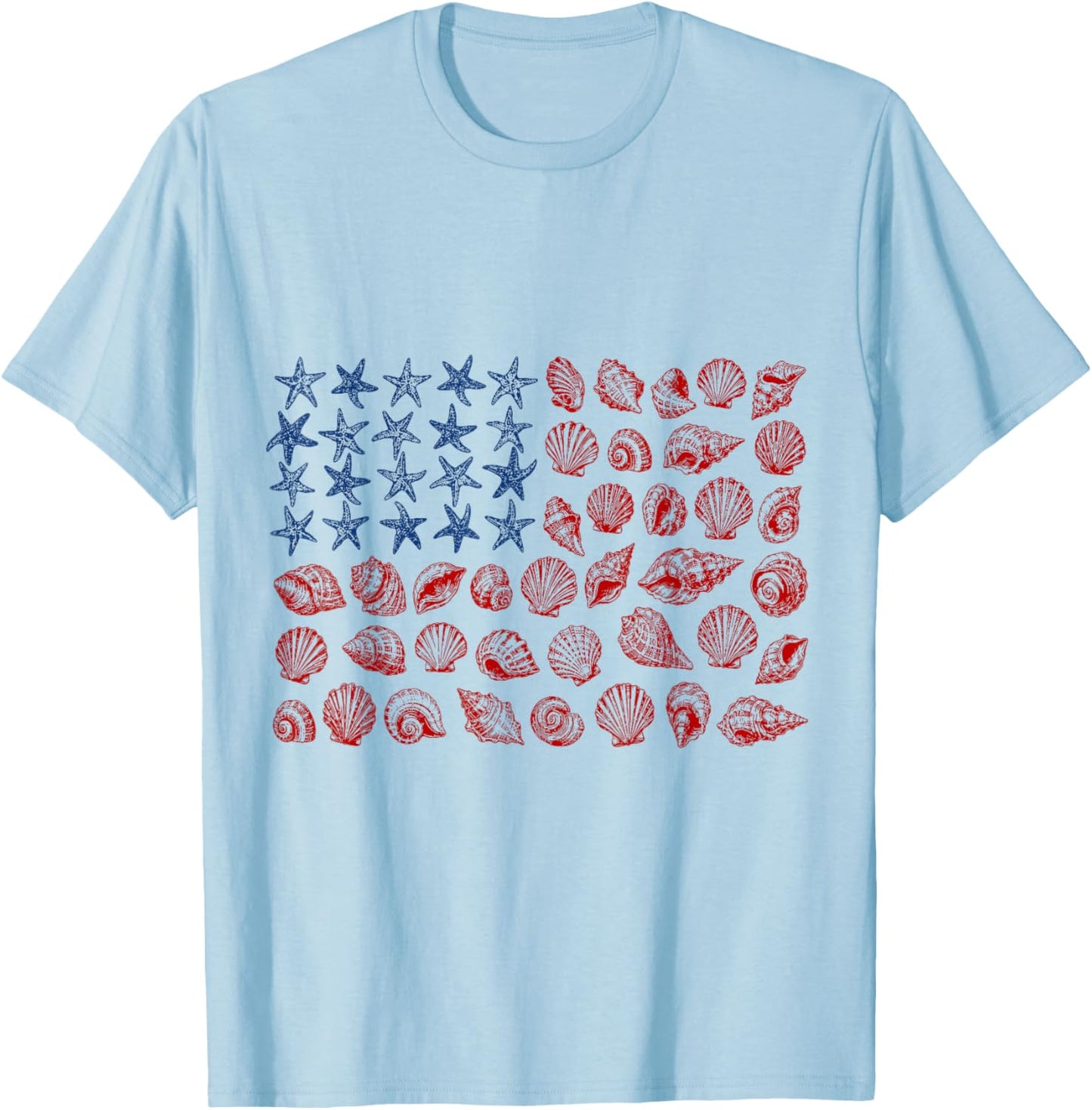 USA Coastal Shell Patriotic Seashell American Flag 4th July T-Shirt - T-Shirt | Light Blue