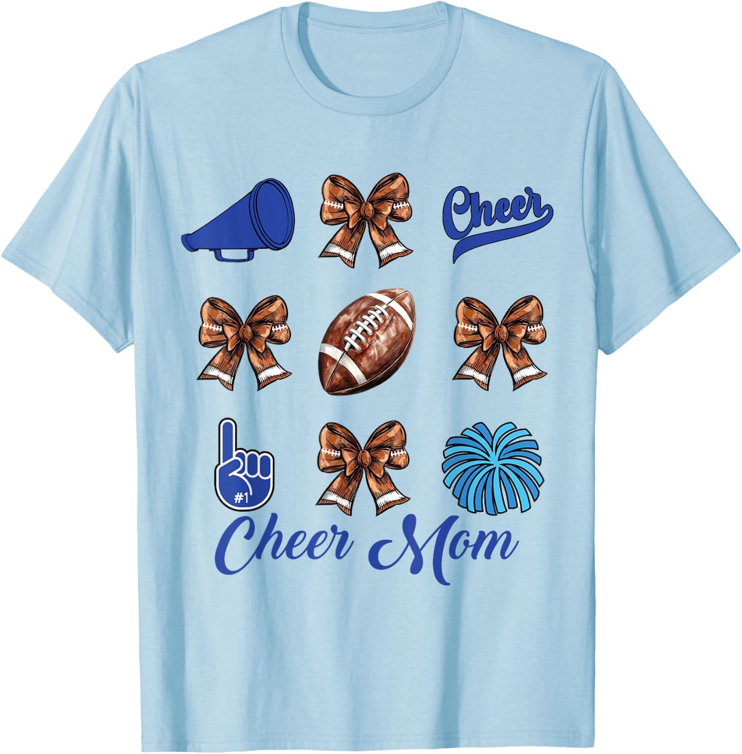 Cheer Mom Football Coquette Bow Cheerleading Mama T-Shirt - T-Shirt | Light Blue