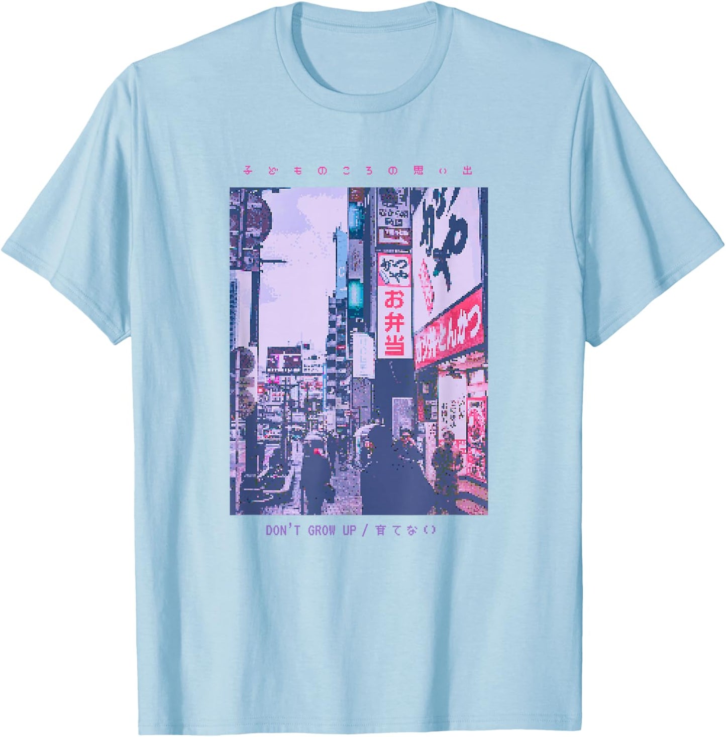 Japanese Streetwear Retro Vibes Aesthetic Tokyo Fashion Short Sleeve T-Shirt - T-Shirt | Light Blue