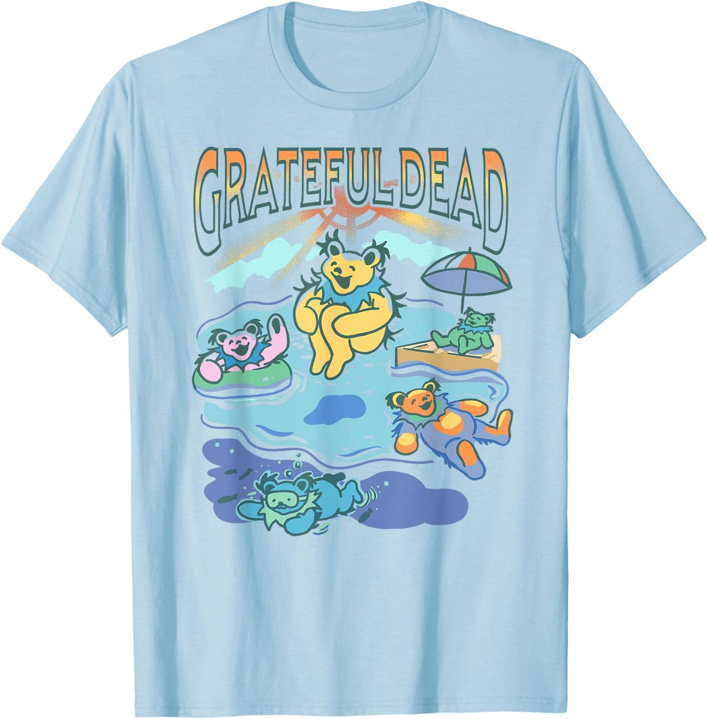 Grateful Dive Summertime Swimming Bears Vintage Band T-Shirt - T-Shirt | Light Blue