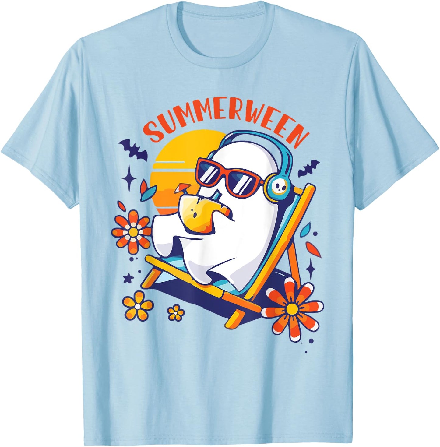 Summerween Cute Spooky Summer Ghost Halloween Lover T-Shirt - T-Shirt | Light Blue