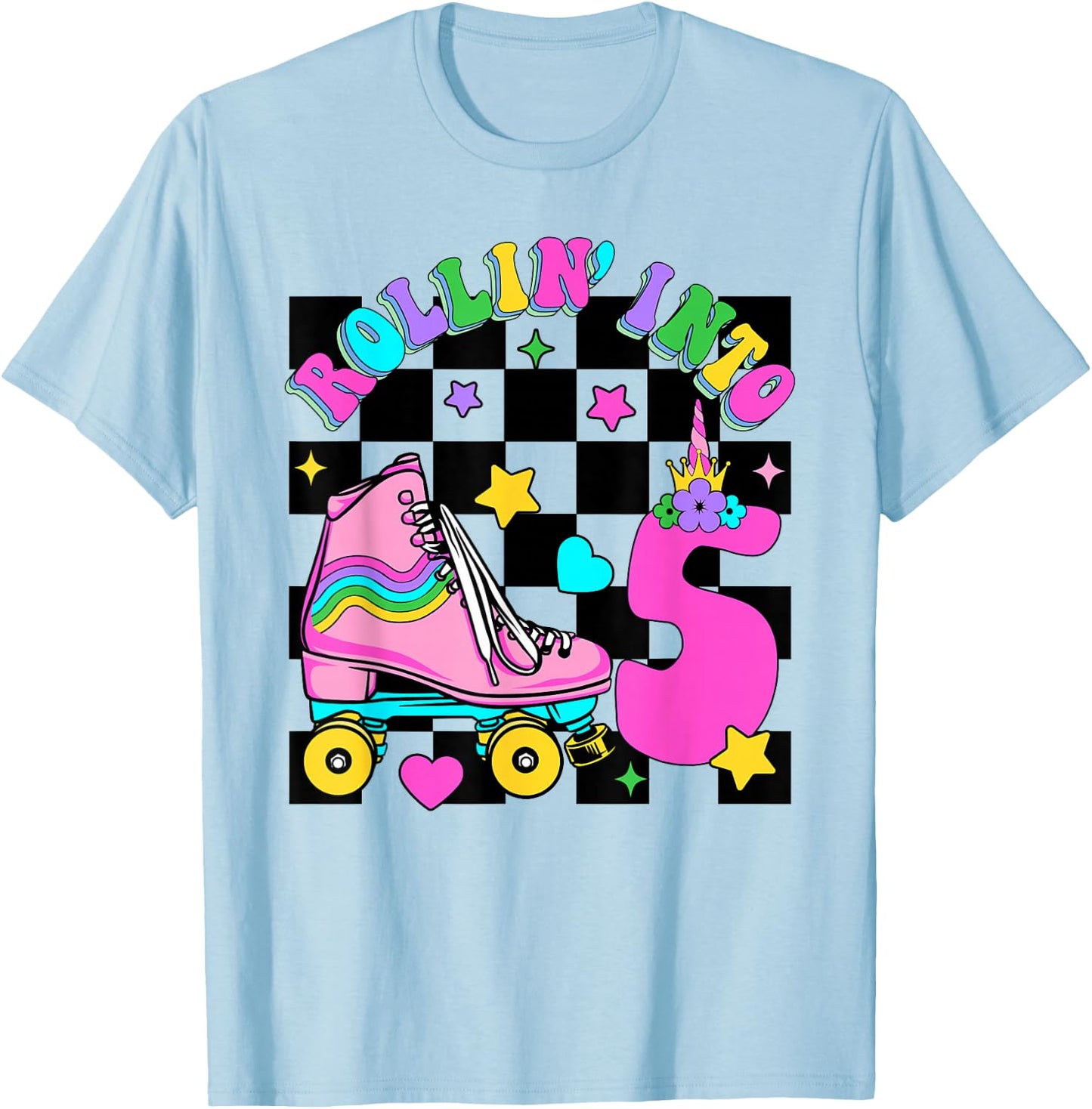 Rolling Into 5 Years Old Skater 5th Birthday Kids Girls T-Shirt - T-Shirt | Light Blue