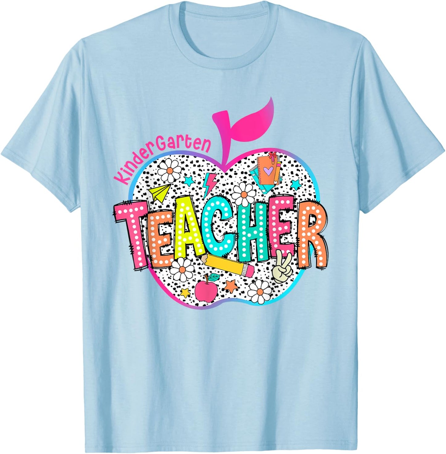 Kindergarten Teacher Back To School Apple Dalmatian Dots T-Shirt - T-Shirt | Light Blue