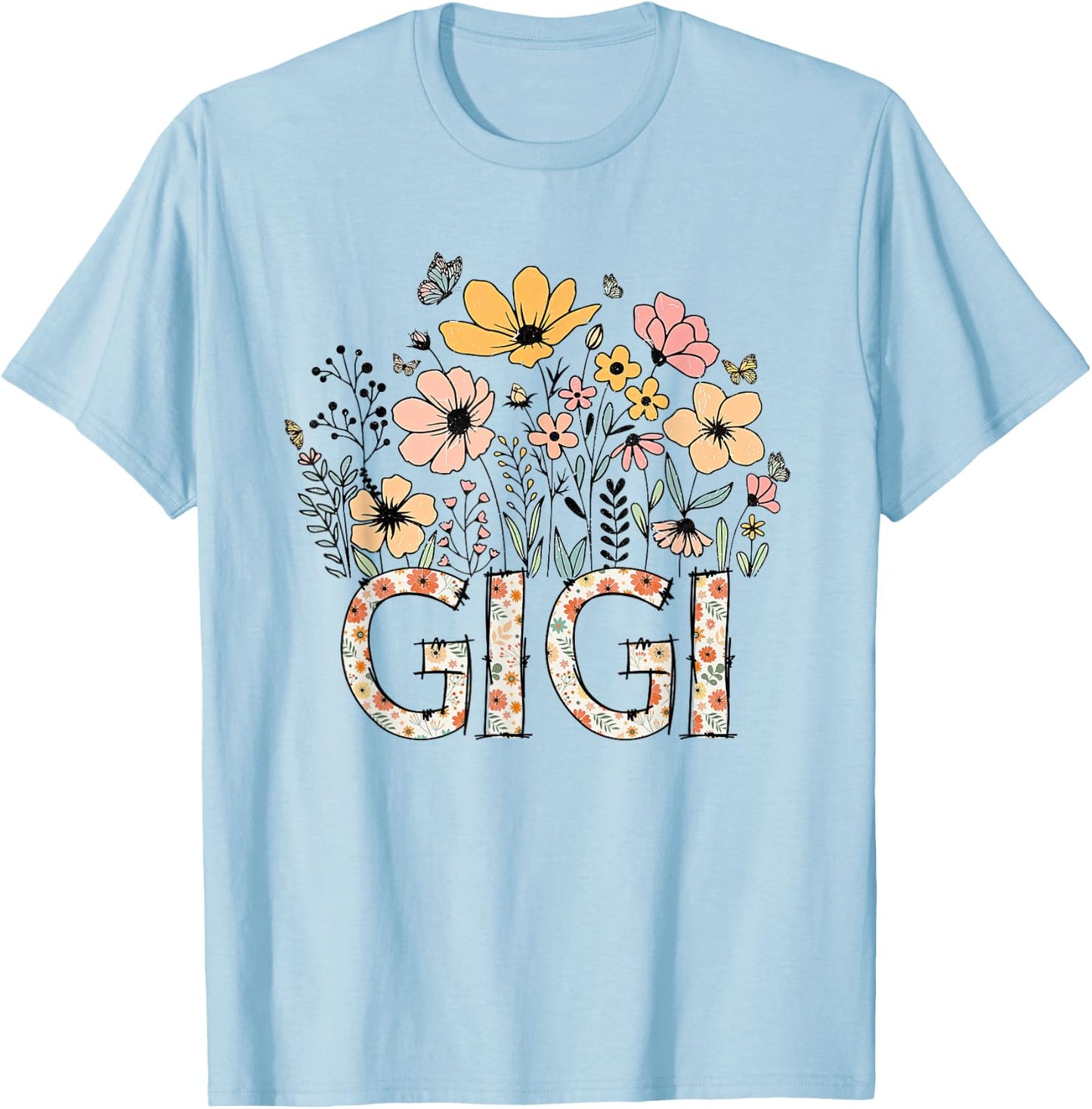 GiGi Wildflower Cute Floral Mother's Day For Grandma Women T-Shirt - T-Shirt | Light Blue