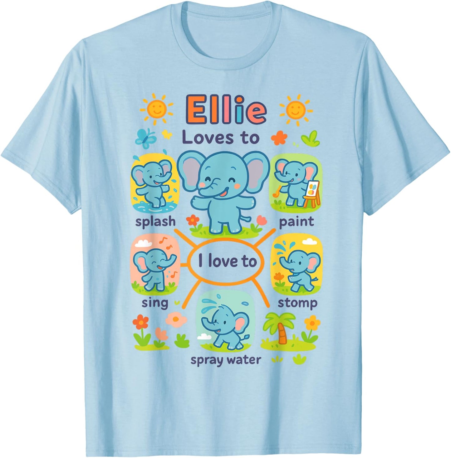 Cute Elephant Ellie Splash Paint Sing Stomp Play T-Shirt - T-Shirt | Light Blue
