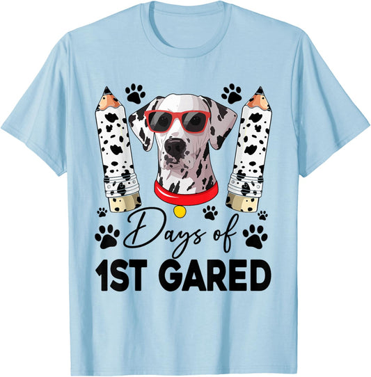 100 Day Of 1st Grade 100 Days Smarter Teacher Dalmatian Dog Women Kids T-Shirt - T-Shirt | Light Blue