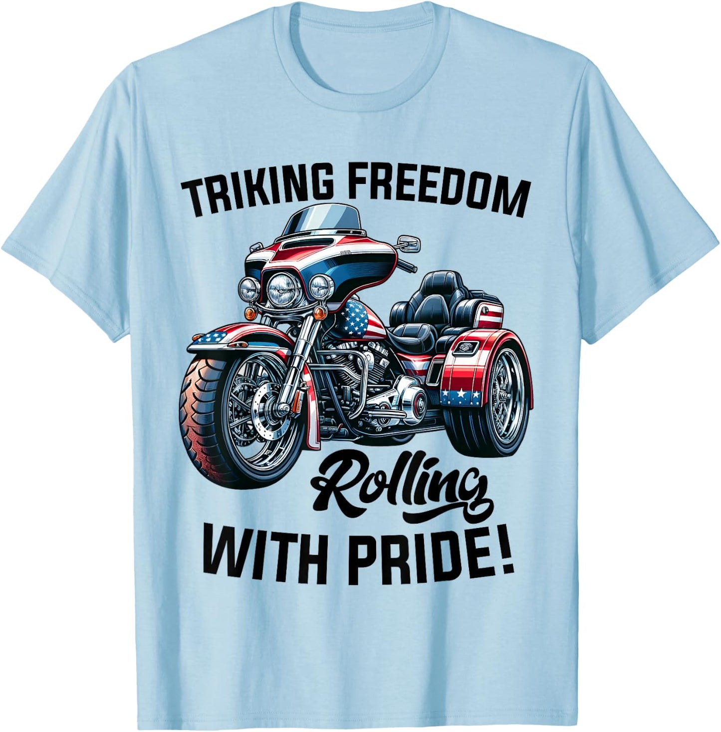 USA Trike Motorcycle Patriotic American Flag Trike Dad T-Shirt - T-Shirt | Light Blue