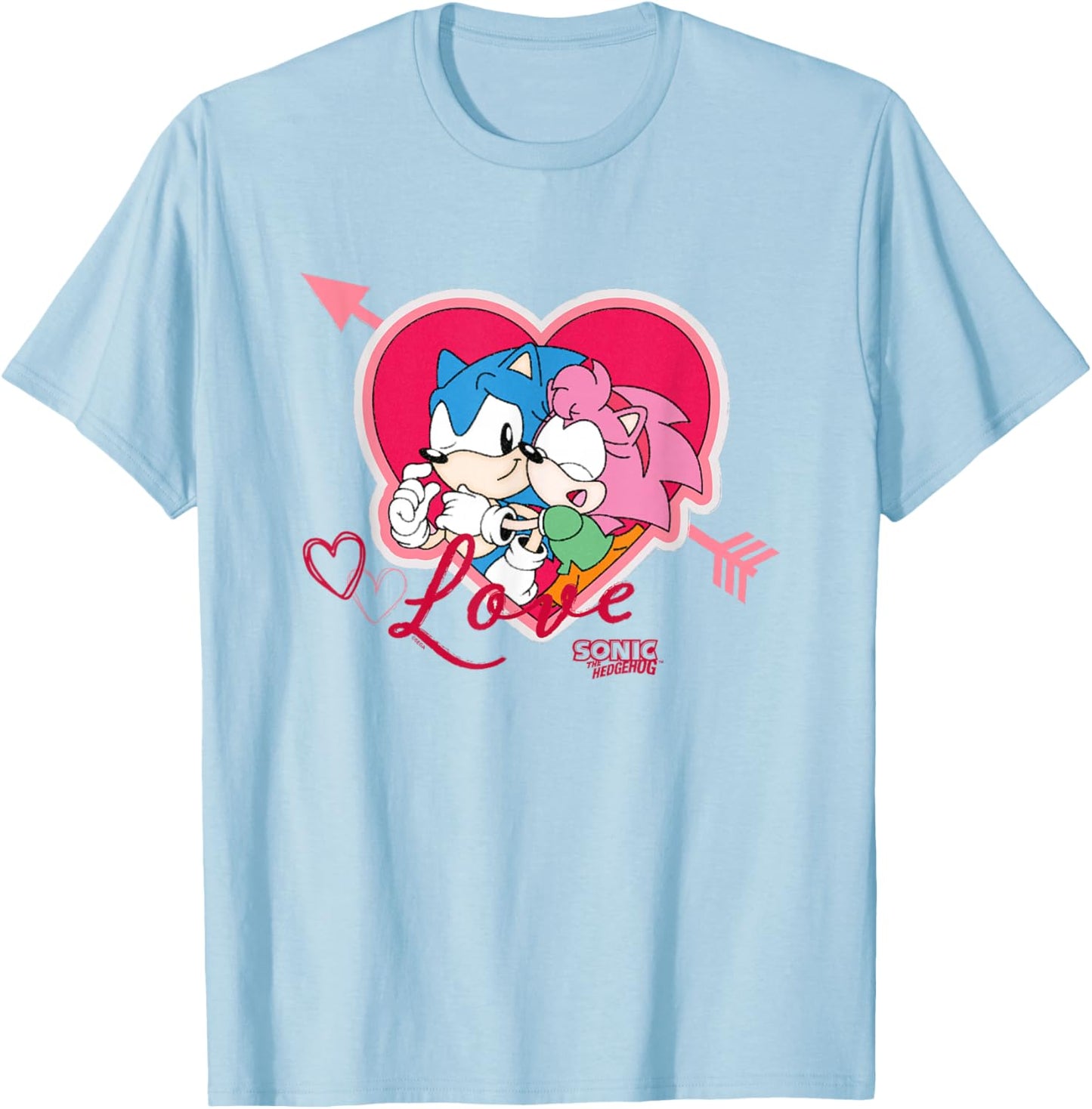 Sonic The Hedgehog Valentine's Day Sonic Amy Love Big Logo T-Shirt - T-Shirt | Light Blue