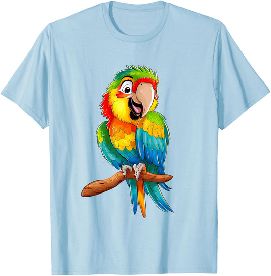 Vibrant Colorful Smiling Cute Baby Macaw T-Shirt - T-Shirt | Light Blue